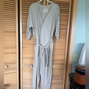 Avy & Co Linen Button-Front Jumpsuit with Tie Waist